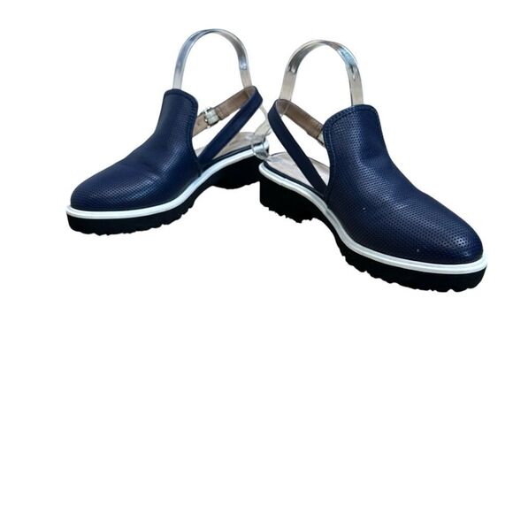 ALL BLACK  Blue Leather Sling Back Loafers | Size 7 - Picture 1 of 10